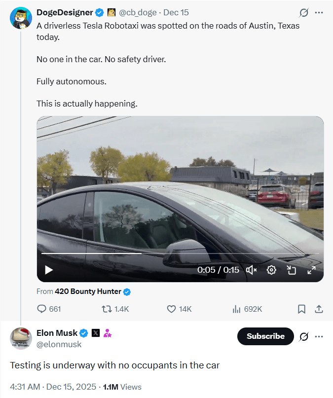 特斯拉无人驾驶测试升级 安全员下岗引资本博弈(图2)