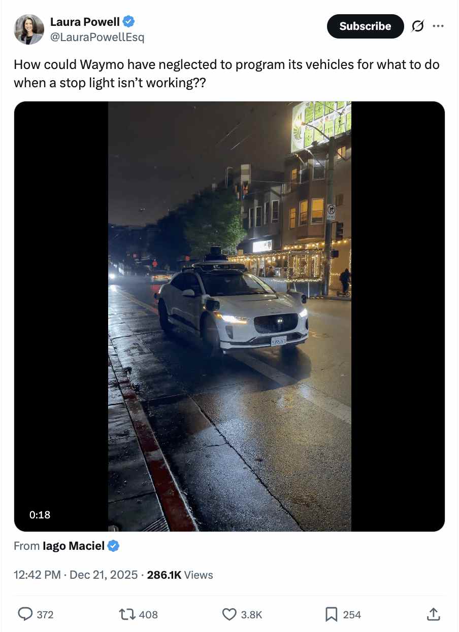 自动驾驶遇停电，Waymo系统崩溃引技术之争(图4)