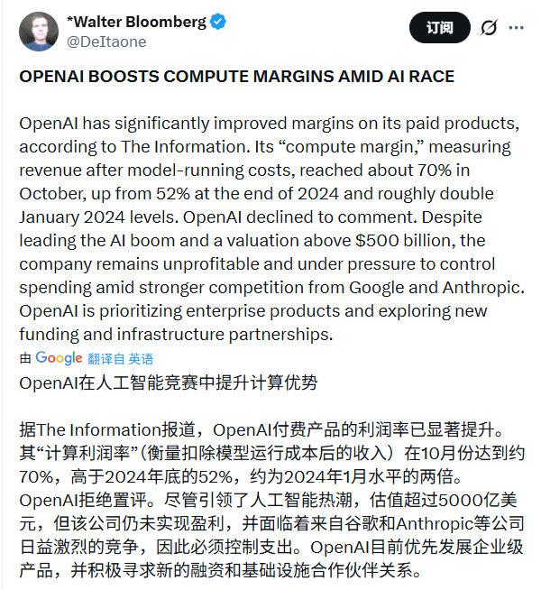 OpenAI效率跃升70%引市场分裂：盈利难题待解(图1)