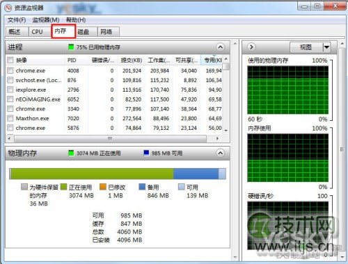 Windows 7资源监视器掌控系统网络软件状况