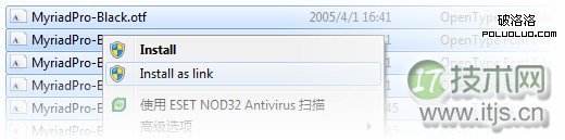 在 Windows 7 上安装字体快捷方式:右击,选择“Install as link” - 快享quickshare.com.cn 在 Windows 7 上安装字体快捷方式:右击,选择“Install as link” - 快享quickshare.com.cn