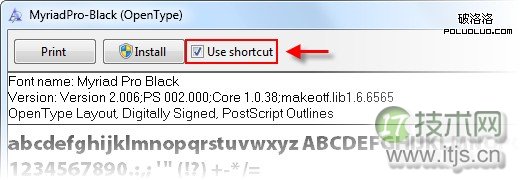 在 Windows 7 上安装字体快捷方式:勾选“use shortcut” -快享quickshare.com.cn 在 Windows 7 上安装字体快捷方式:勾选“use shortcut” -快享quickshare.com.cn
